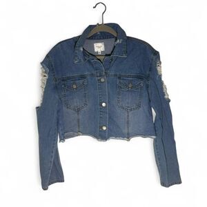 Womens Active USA Distressed Cropped Denim Jacket Blue Wash Medium Edgy Festival